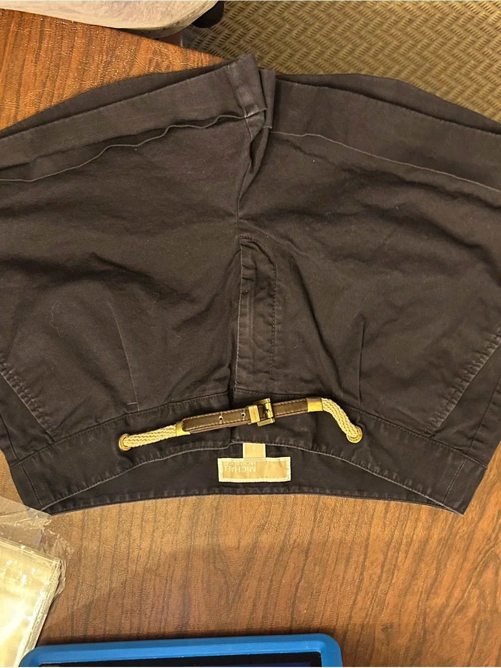 Michael Kors Dark Navy Flat Front Women’s Shorts with Rope Belt